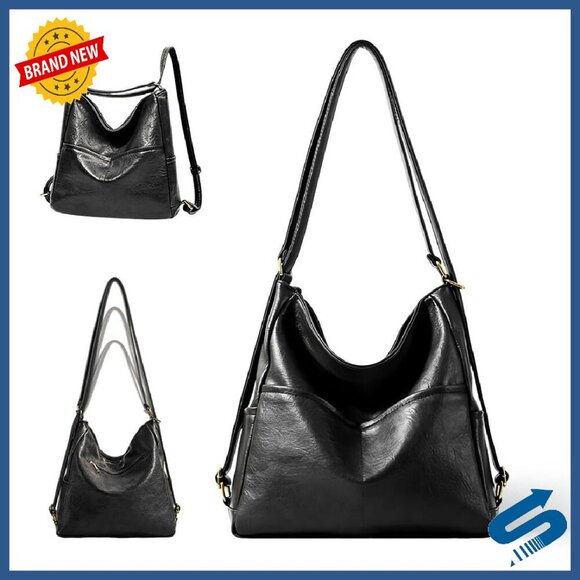 Large Vegan Leather Convertible Backpack Tote Bag with Multiple Pockets main image 8